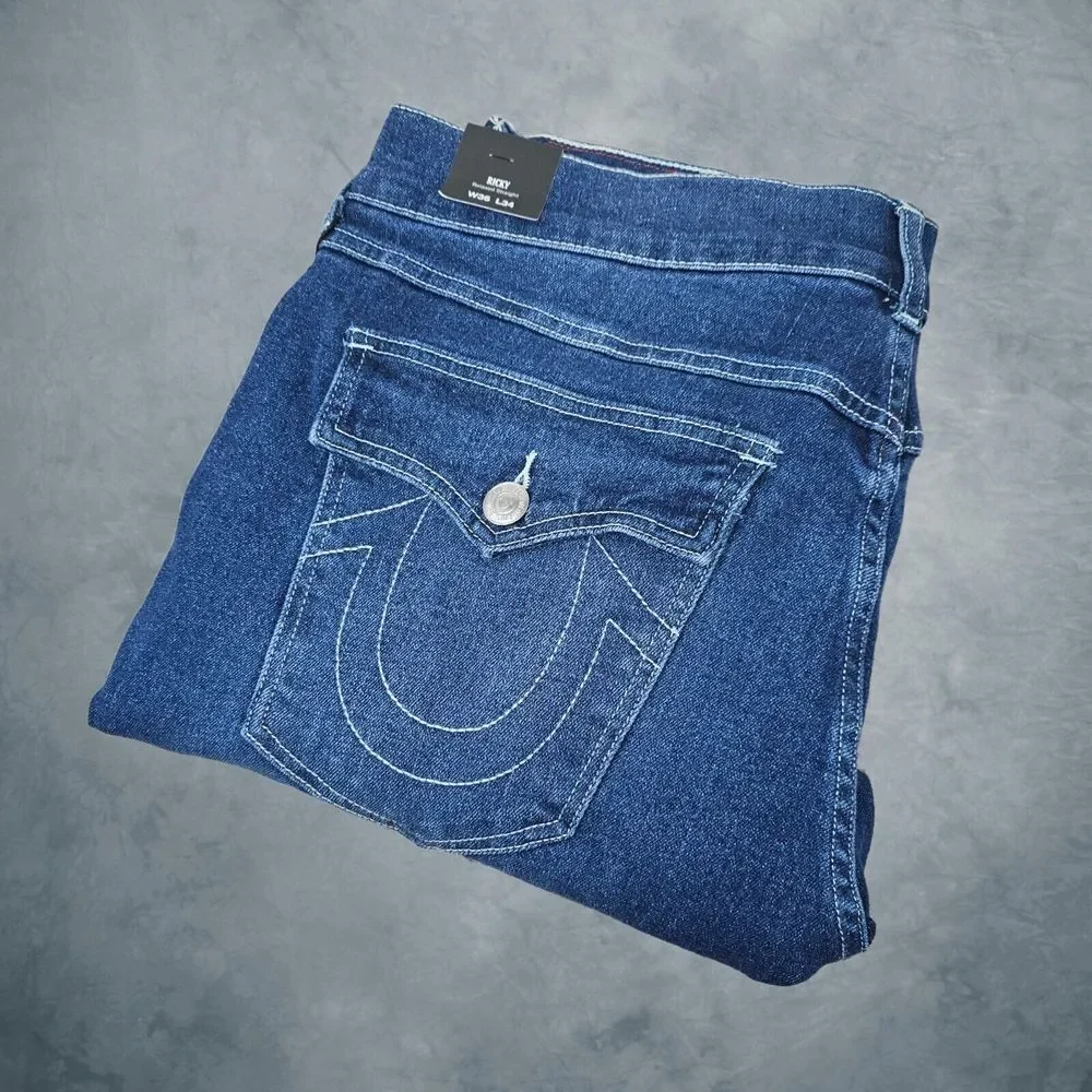 NWT True Religion Jeans Mens Size 36 Ricky Flap SN Relaxed Straight‎ Blue Denim